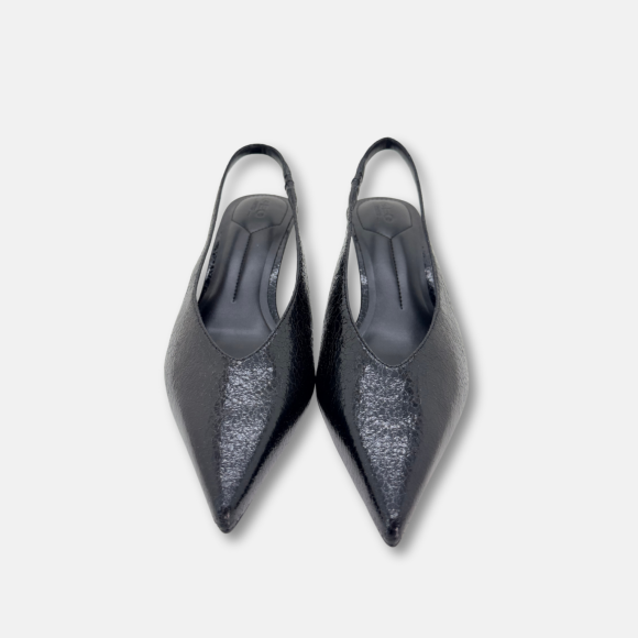 Giày cao gót bít mũi hở gót da nứt Rift - Đen