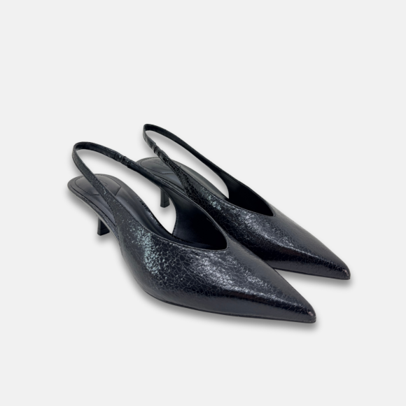 Giày cao gót bít mũi hở gót da nứt Rift