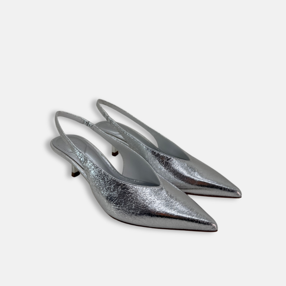 Giày cao gót bít mũi hở gót da nứt Rift - Đen